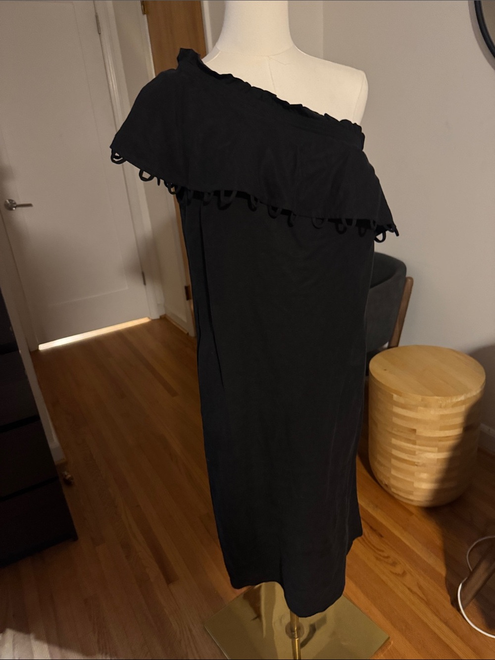 Apiece Apart Reina One-Shoulder Ruffle Midi Dress Black Size 4